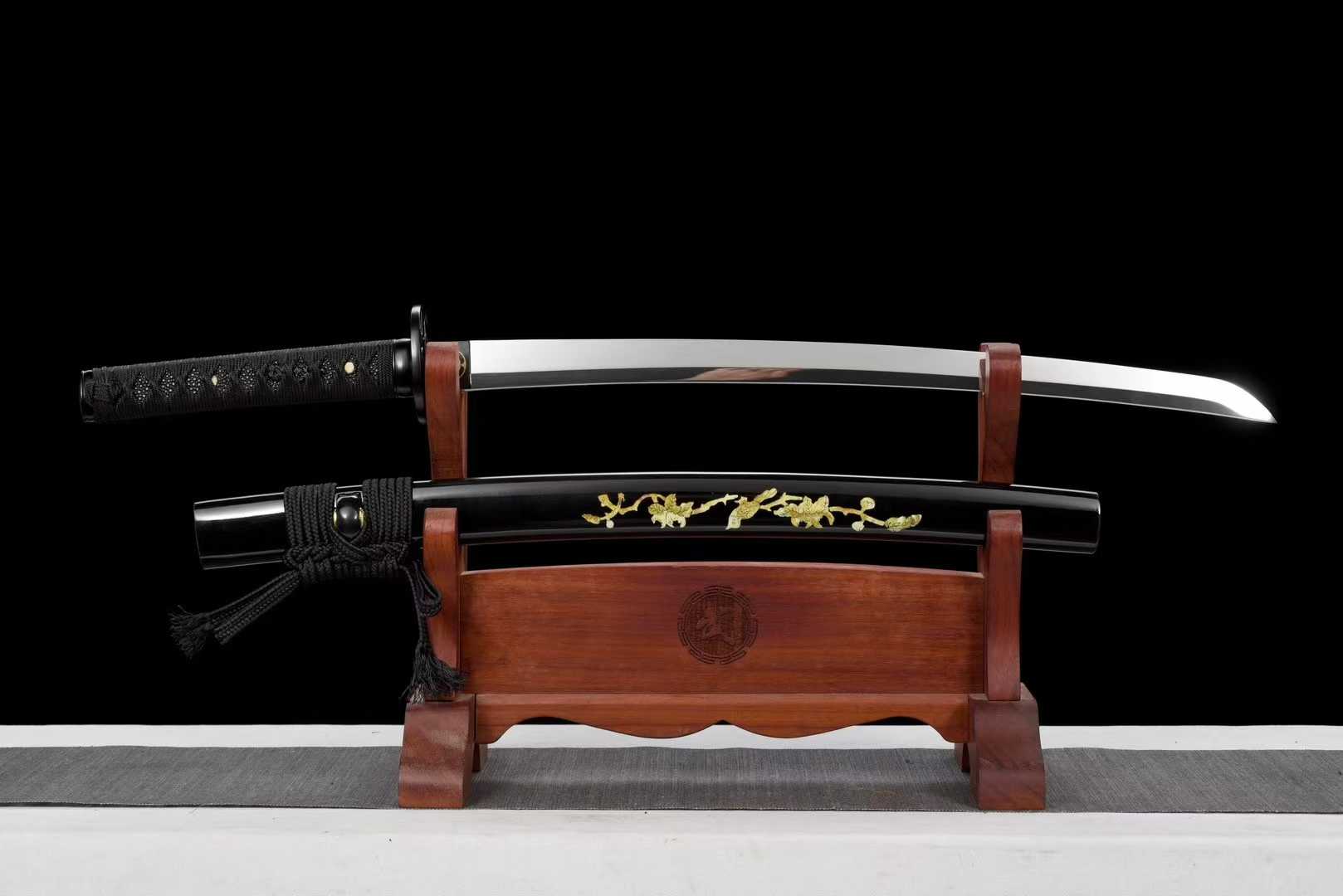 Kiếm Nhật Wakizashi Hắc Tước Cảnh Diện Hiếp Sai – Thép Rèn Tay Hiệu Năng Cao, Mài Gương Siêu Sáng, Uốn 90° Không Biến Dạng
